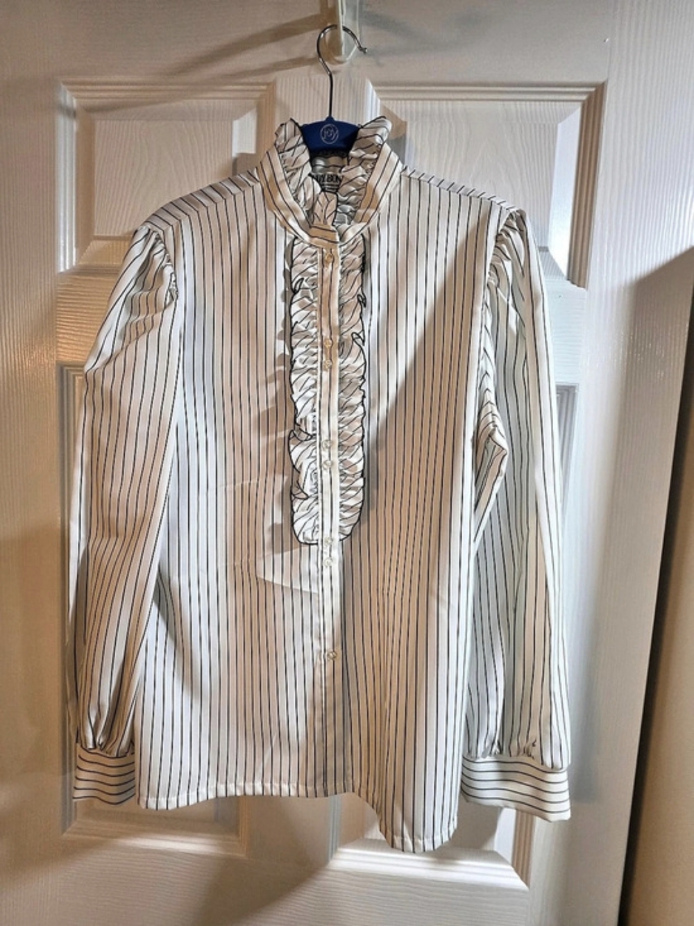 Judy Bond Striped Ruffle Blouse in White & Black -Size 14-Like New